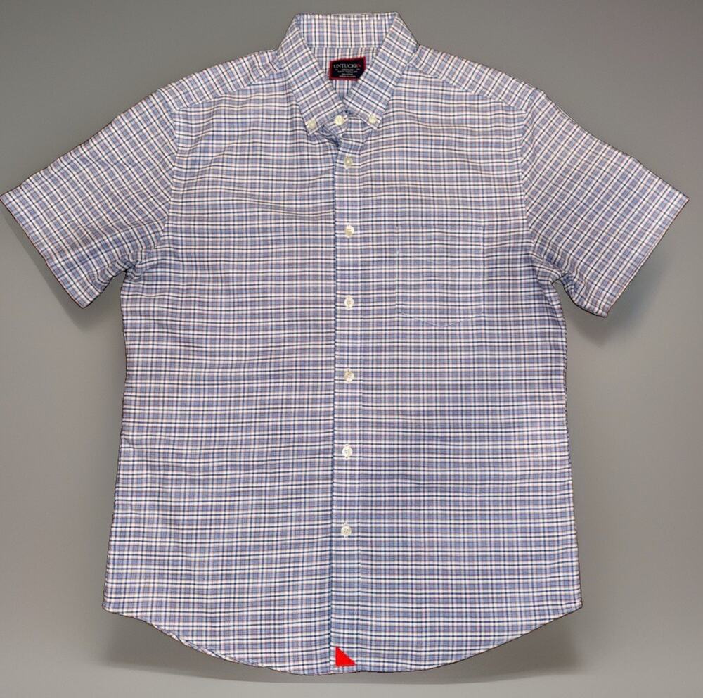 UNTUCKit Men’s Medium Short Sleeve Blue Red Plaid Button Down Shirt